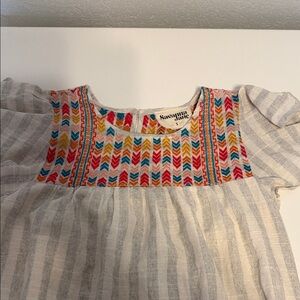 Savanna Jane Gray Striped Dress with Multicolor Embroidery